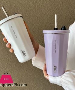 600Ml Insulated Coffee Cup With Straw Stainless Steel Iced Coffee Mug Tea Cold Drink Bottle Diamond Shaped Thermos Mug Tumbler - Image 2