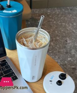 600Ml Insulated Coffee Cup With Straw Stainless Steel Iced Coffee Mug Tea Cold Drink Bottle Diamond Shaped Thermos Mug Tumbler - Image 5