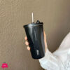 600ML Insulated Coffee Cup With Straw Stainless Steel Iced Coffee Mug Tea Cold Drink Bottle Diamond Shaped Thermos Mug Tumbler