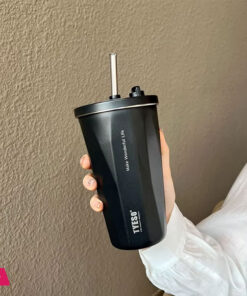600ML Insulated Coffee Cup With Straw Stainless Steel Iced Coffee Mug Tea Cold Drink Bottle Diamond Shaped Thermos Mug Tumbler
