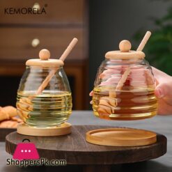 Glass Honeycomb Tank Honey Storage Container With Dipper And Lid Honey Bottle