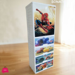 Sonati Mc Queen Cars Wardrobe Multipurpose Staorage Drawer - Toy Almari Hanging Portion Cupboard Decorative Style - Almari Cabinet Portable With 7 Drawer