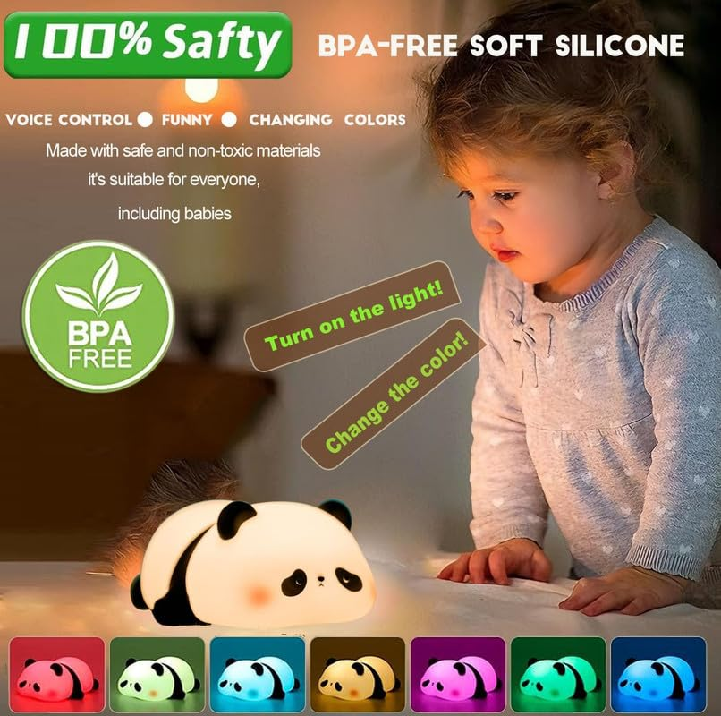 Adorable Panda Led Night Light Rechargeable Soft Silicone Bedside Lamp