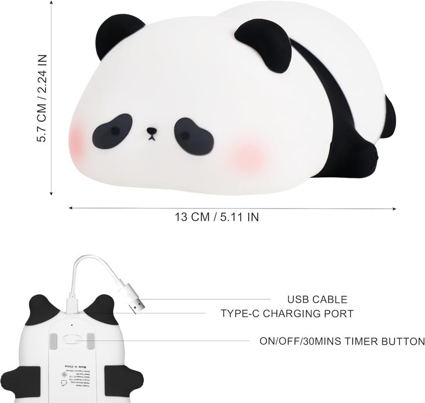 Adorable Panda Led Night Light Rechargeable Soft Silicone Bedside Lamp