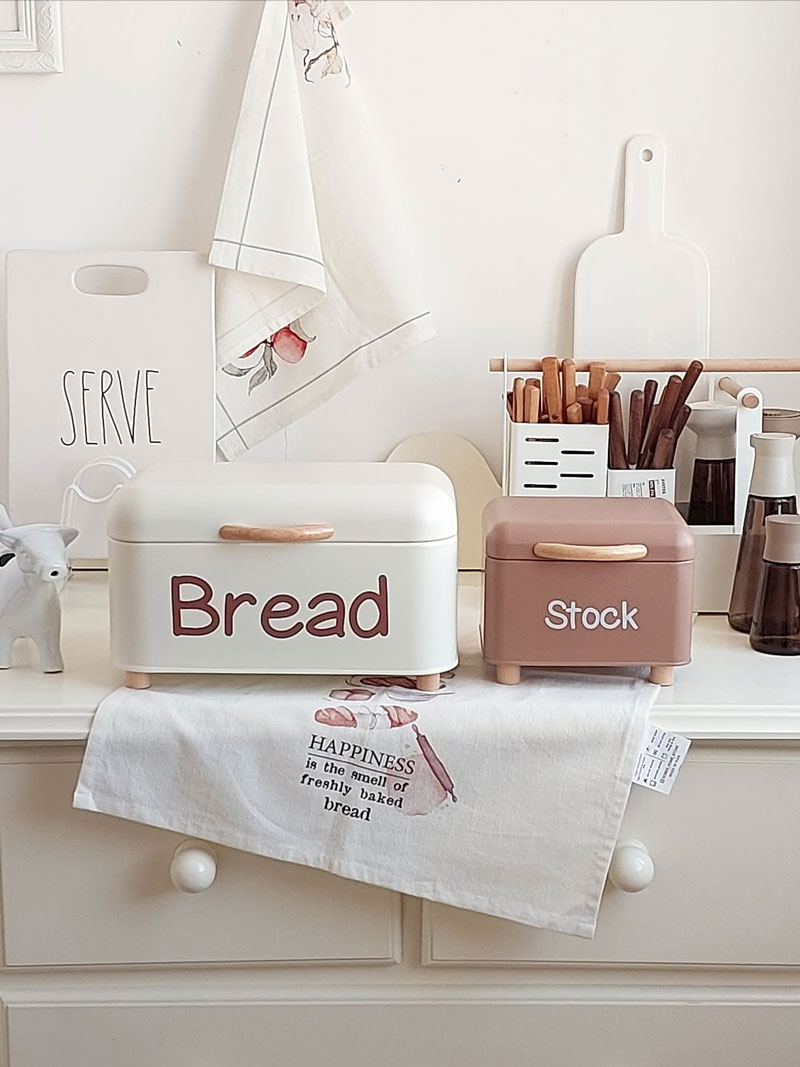 Bread Stock Storage Containter Rubber Wood Handle Set Of 2