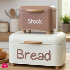 Bread Stock Storage Containter Rubber Wood Handle Set of 2