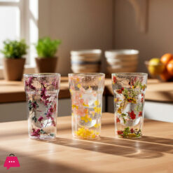 Double Wall Dried Flower Glass Elegant & Aesthetic Drinkware - 400ml