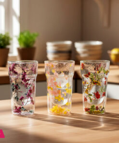 Double Wall Dried Flower Glass Elegant & Aesthetic Drinkware - 400ml