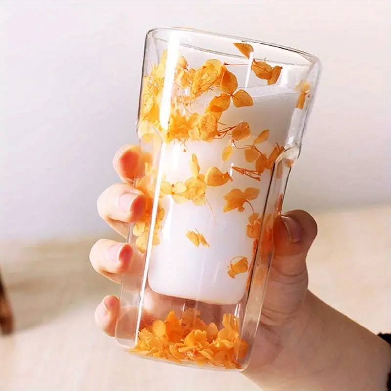 Double Wall Dried Flower Glass Elegant &Amp; Aesthetic Drinkware - 400Ml