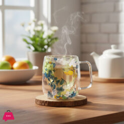 Double Wall Dried Flower Mug Aesthetic & Elegant Glass Mug - 400ml