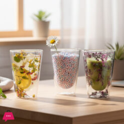 Double Wall Dried Flower Straight Glass Elegant & Aesthetic Drinkware - 400ml