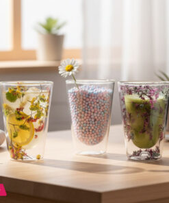 Double Wall Dried Flower Straight Glass Elegant & Aesthetic Drinkware - 400ml