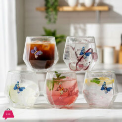 Double Wall Dried Ribbon Glass with Embossed Butterfly 250ml