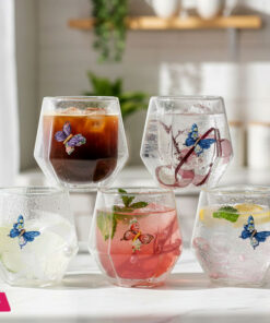 Double Wall Dried Ribbon Glass with Embossed Butterfly 250ml