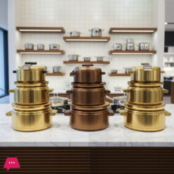 Elegant Hot Pot Set Stainless Steel Inner Material 3 Pieces Wooden Handle