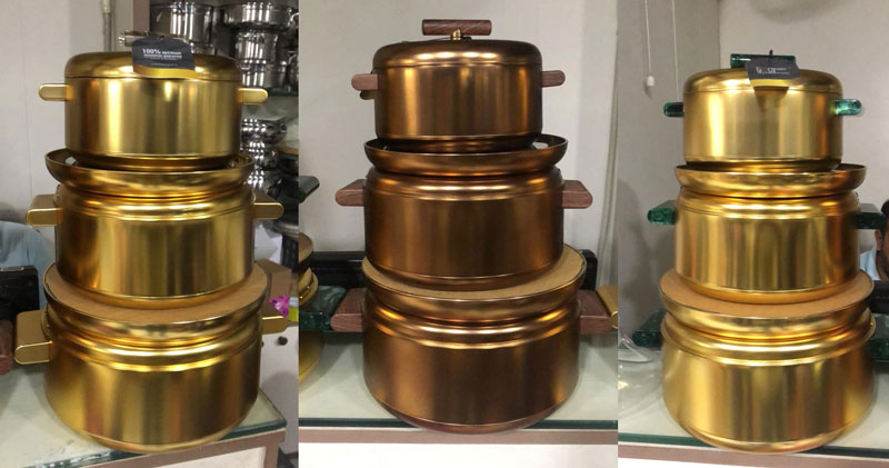 Elegant Hot Pot Set Stainless Steel Inner Material 3 Pieces Wooden Handle