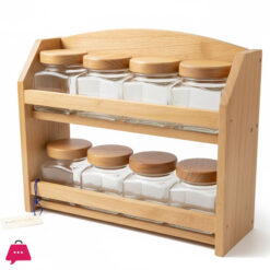 Elegant Wood Glass Spices Rack Square - 8Pcs