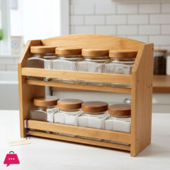 Elegant Wood Glass Spices Rack Square - 8pcs
