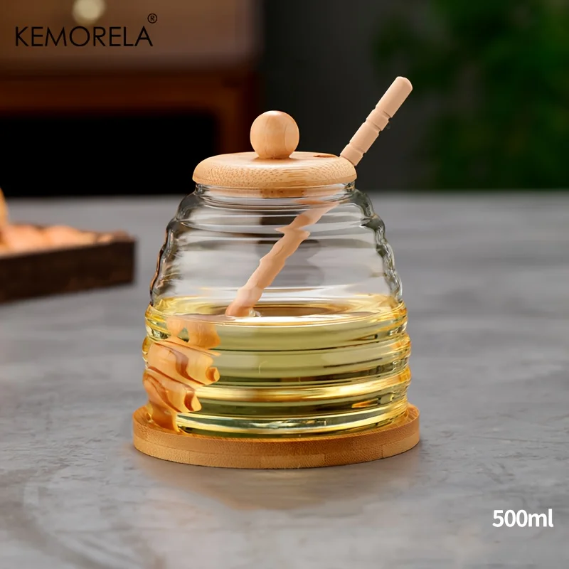 Glass Honeycomb Tank Honey Storage Container With Dipper And Lid Honey Bottle