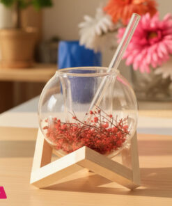 Globe Shape Iced Tea Glass with Wooden Stand Elegant & Aesthetic Drinkware - 250ml