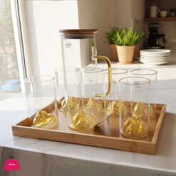 Glow Max Golden Mountain Water Set with Bamboo Tray - 8 Pc