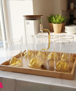 Glow Max Golden Mountain Water Set with Bamboo Tray - 8 Pc