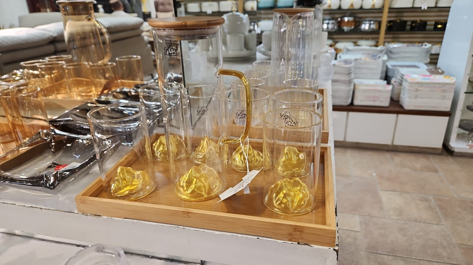 Glow Max Golden Mountain Water Set With Bamboo Tray - 8 Pc 6 Glow Max Golden Mountain Water Set With Bamboo Tray - 8 Pc