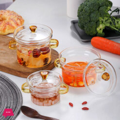 High Borosilicate Glass Mini Cooking Pot Double Handle With Lid Egg Bowl Soup Tureen