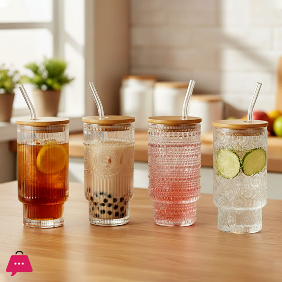Ice Sip Drinking Glasses Cups Set With Bamboo Lids Straws Glassware For Mojito Iced Coffee Cocktail 4 Pattern 3 Ice Sip Drinking Glasses Cups Set With Bamboo Lids Straws Glassware For Mojito Iced Coffee Cocktail 4 Pattern