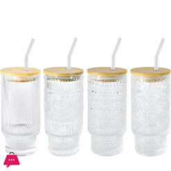 Ice Sip Drinking Glasses Cups Set With Bamboo Lids Straws Glassware For Mojito Iced Coffee Cocktail 4 Pattern 5 Ice Sip Drinking Glasses Cups Set With Bamboo Lids Straws Glassware For Mojito Iced Coffee Cocktail 4 Pattern