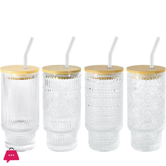 Ice Sip Drinking Glasses Cups Set With Bamboo Lids Straws Glassware For Mojito Iced Coffee Cocktail 4 Pattern 4 Ice Sip Drinking Glasses Cups Set With Bamboo Lids Straws Glassware For Mojito Iced Coffee Cocktail 4 Pattern - Image 2