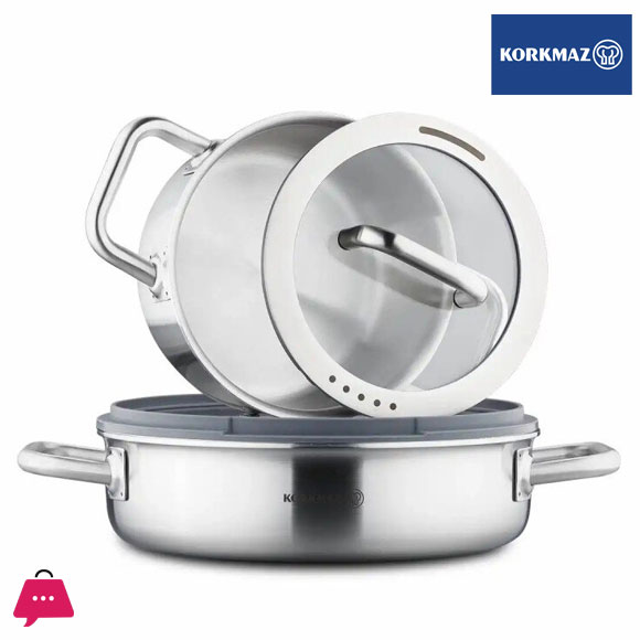 Korkmaz Aura Stainless Steel Cookware Set 8 Pcs 5 Korkmaz Aura Stainless Steel Cookware Set 8 Pcs - Image 3