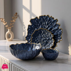 Luxury Gold Leaf Textured Fruit Bowl &Amp; Cake Set (14 Pieces)