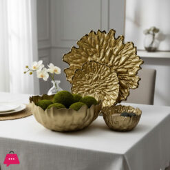 Luxury Gold Leaf Textured Fruit Bowl &Amp; Cake Set (14 Pieces)