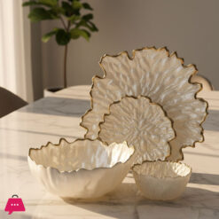 Luxury Gold Leaf Textured Fruit Bowl &Amp; Cake Set (14 Pieces)