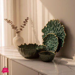 Luxury Gold Leaf Textured Fruit Bowl &Amp; Cake Set (14 Pieces)