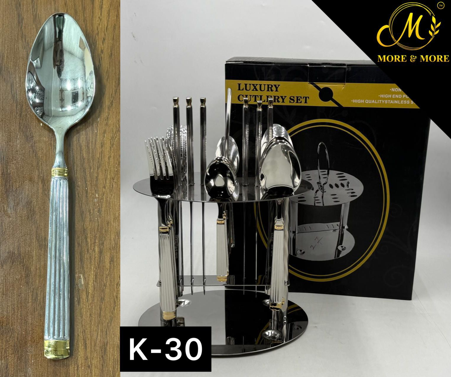 Luxury Stainless Steel Cutlery Set With Stand 24 Pieces