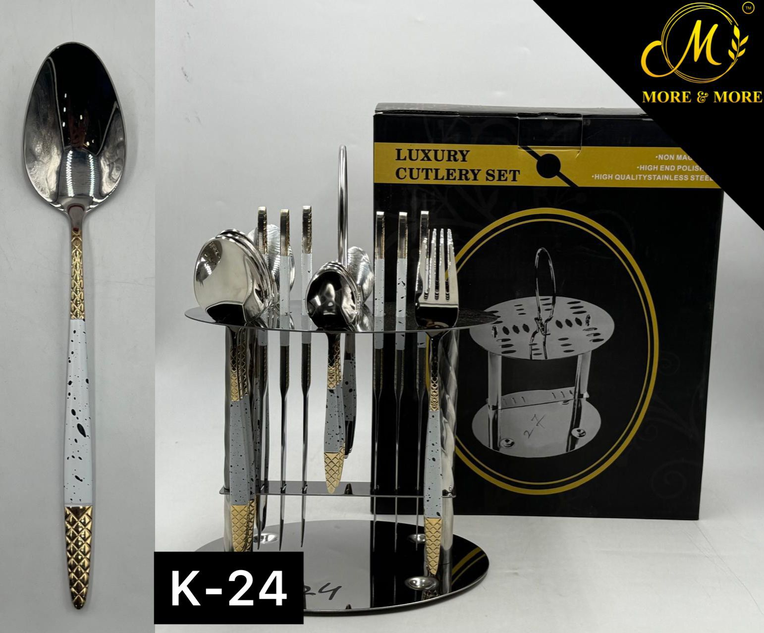 Luxury Stainless Steel Cutlery Set With Stand 24 Pieces