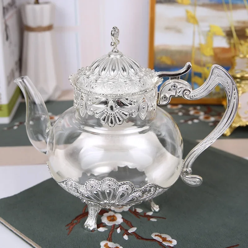Silver Glass Teapot For Kitchen Metal Cold Kettle Coffee Pot European Style Glassware
