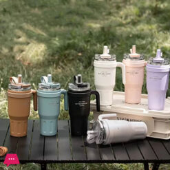 Sitarayuri Coffee Stainless Steel Vacuum Insulated Tumbler With Lid Straw And Handle 1250ml