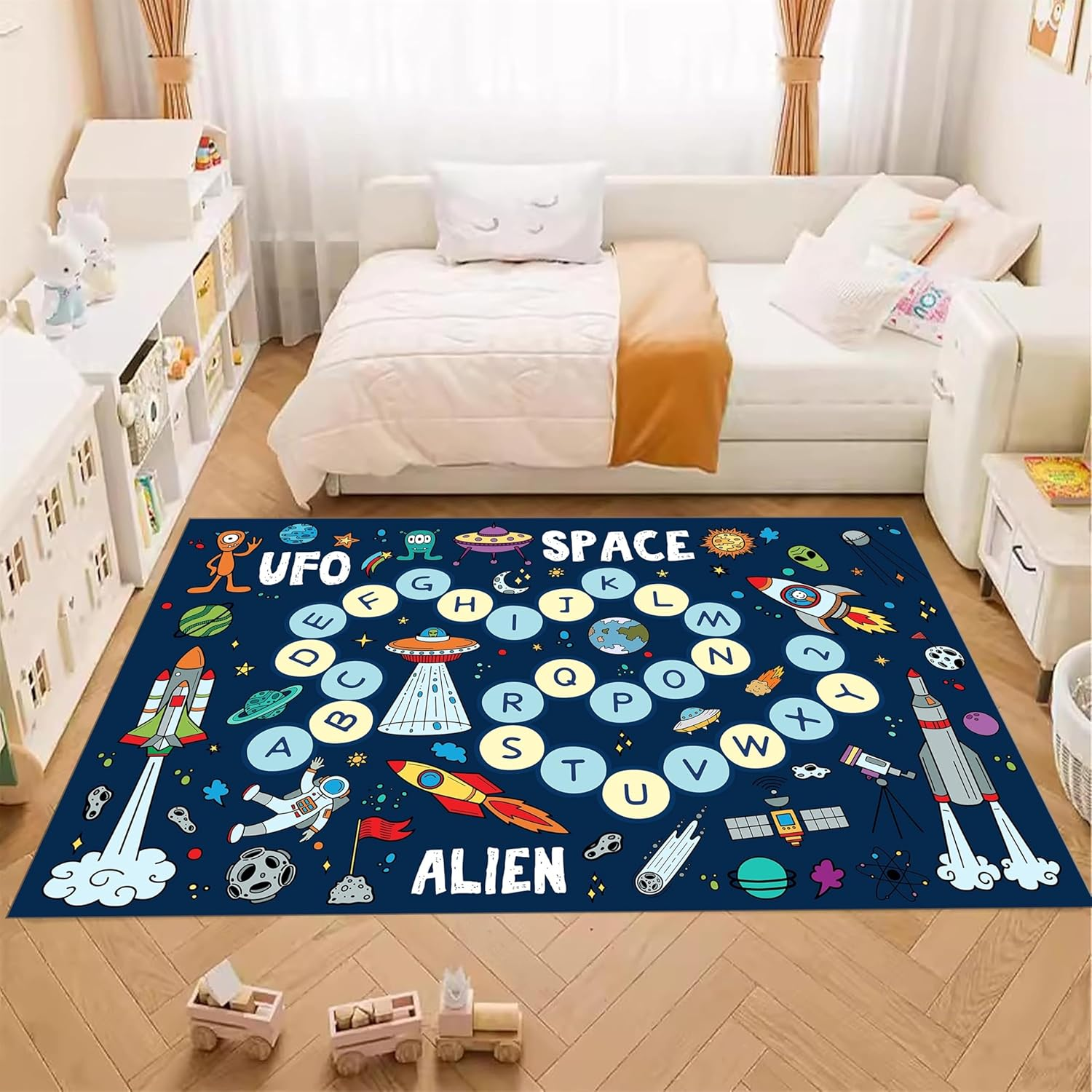Space Pattern Play Mat Large Area Carpet Bedroom Playroom Floor Mat Perfect For Classroom Fun Educational Non Slip Activity Floor Mat