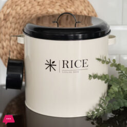 Round Rice Barrel with Spoon and Lid Tin Rice Bucket