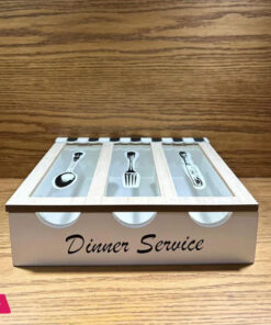 3-Compartment Wooden Cutlery Box with Lid