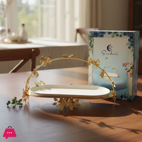 Sundri Gold Oval Serving Platter Fruit Plate 4 Sundri Gold Oval Serving Platter Fruit Plate - Image 2