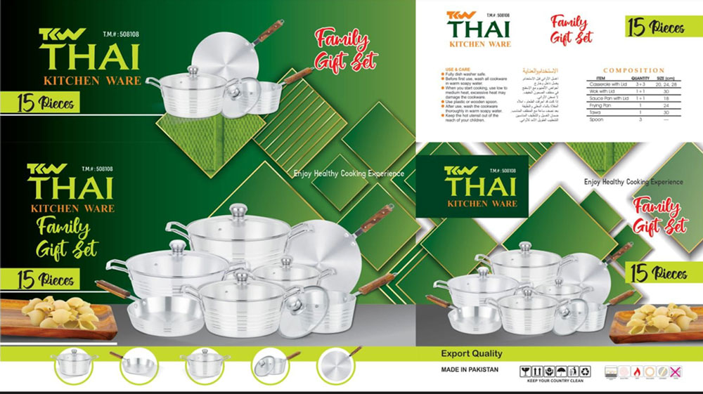 Thai Kitchen Ware Cookware Set Of 15 Pieces - Glass Lid 7 Thai Kitchen Ware Cookware Set Of 15 Pieces - Glass Lid