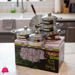 Thai Kitchen Ware Cookware Set Of 15 Pieces - Glass Lid