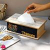 Wooden Tissue Box With Metal Leaf Emboss