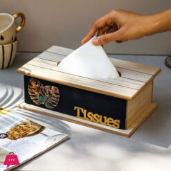 Wooden Tissue Box with Metal Leaf Emboss