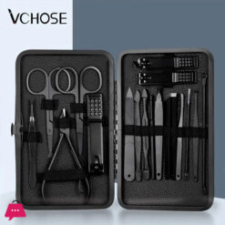 18 Pcs Nail Clipper Set Classic Black Travel Professinal Stainless Steel Beauty Kits Face Hand Foot Care Tools Home