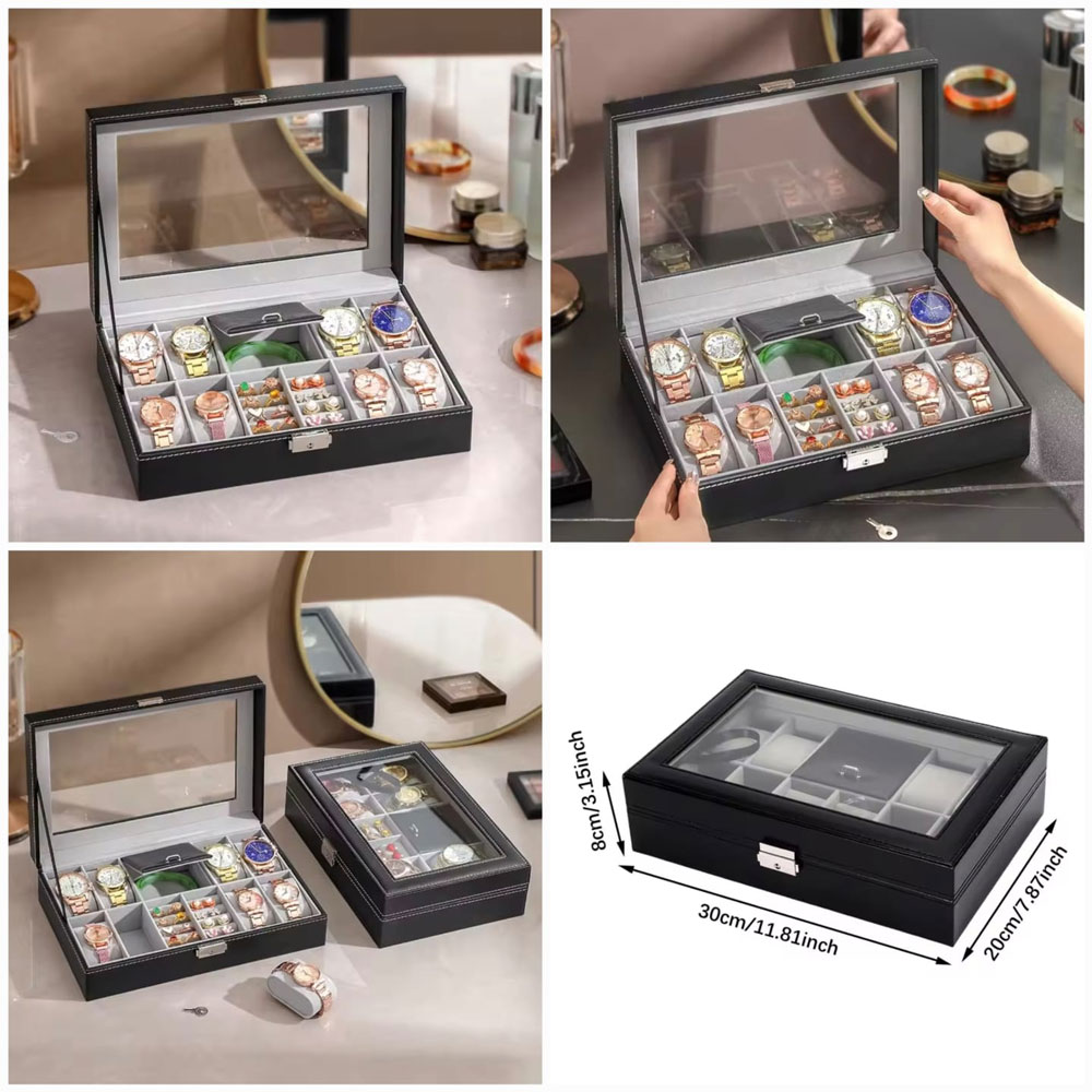 2 In 1 8 Watch Box Grids + 3 Mixed Grids Pu Leather Watch Case Organizer Box Luxury Jewelry Ring Display Watch Boxes 10 2 In 1 8 Watch Box Grids + 3 Mixed Grids Pu Leather Watch Case Organizer Box Luxury Jewelry Ring Display Watch Boxes